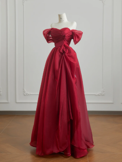 Red off-the-shoulder fitted waist ball gown with a full skirt R8215