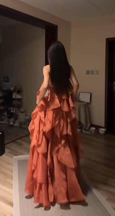 Orange halter-neck long puffy sexy ball gown R8074