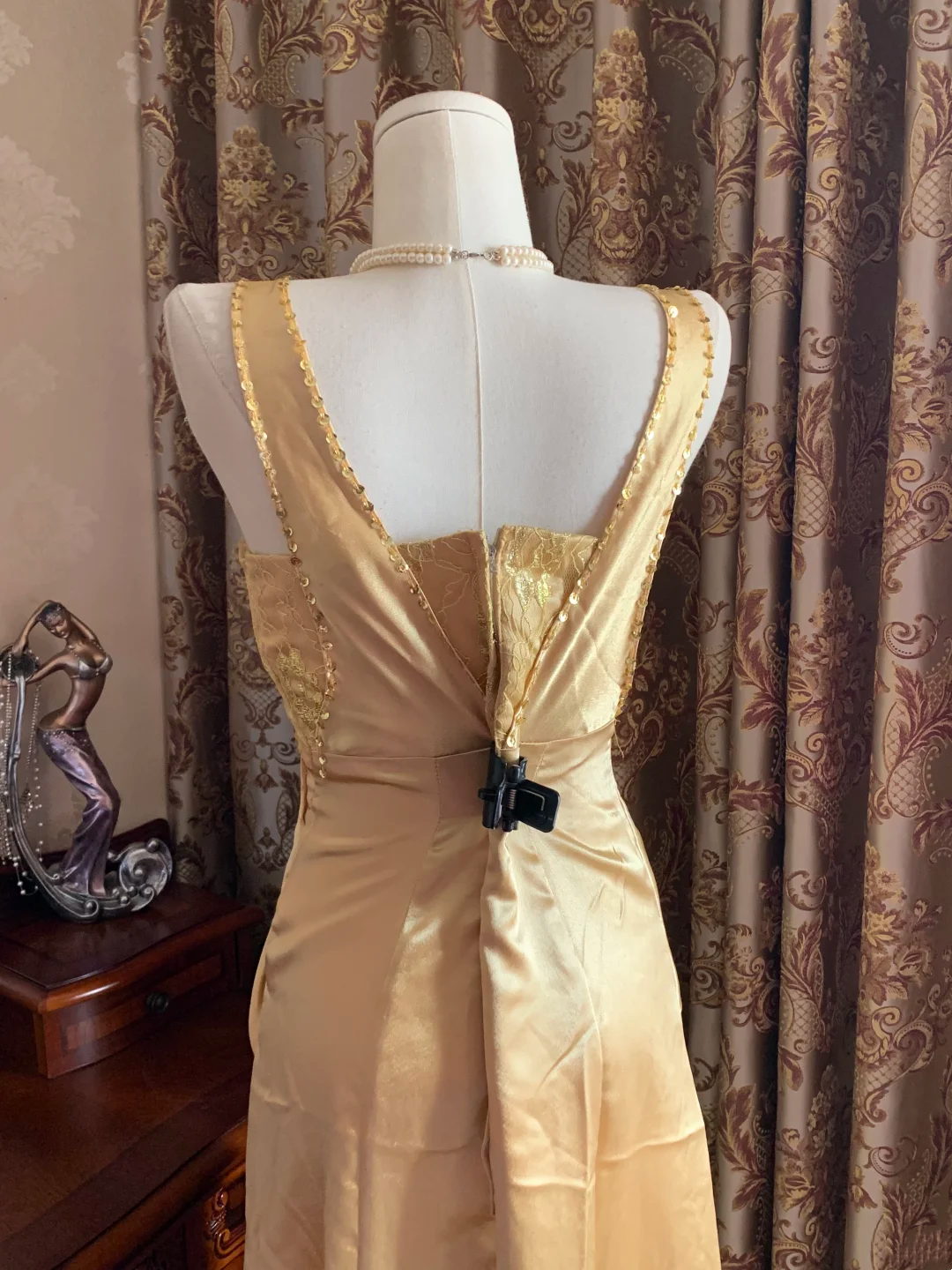 Gold Spaghetti Strap Square Neck Fitted Waist Slim Elegant Prom Dress, Evening Ball Gown gh7287