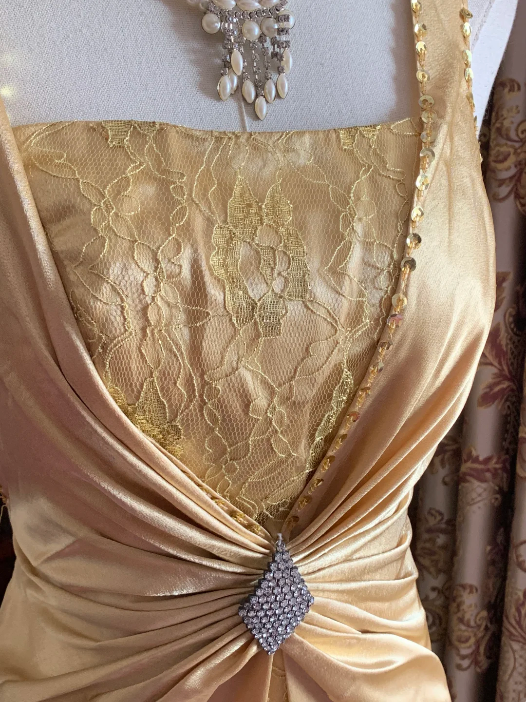 Gold Spaghetti Strap Square Neck Fitted Waist Slim Elegant Prom Dress, Evening Ball Gown gh7287