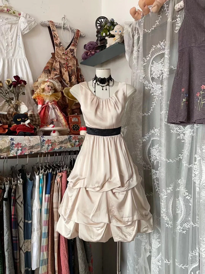 Light Pink Sleeveless Waist-Cinched Bubble Skirt Ball Gown R7429