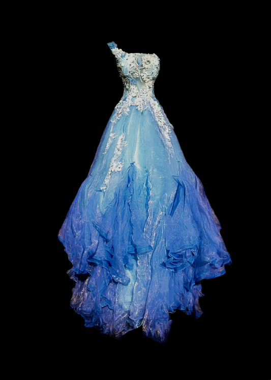 Gradient Blue One Shoulder Waist-Cinching Dreamy Fairy Prom Gown, Evening Formal Dress gh7334