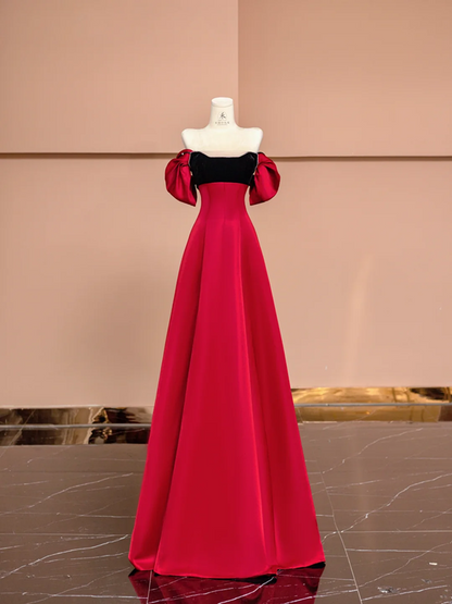 Red off-the-shoulder fitted A-line long ball gown R8416