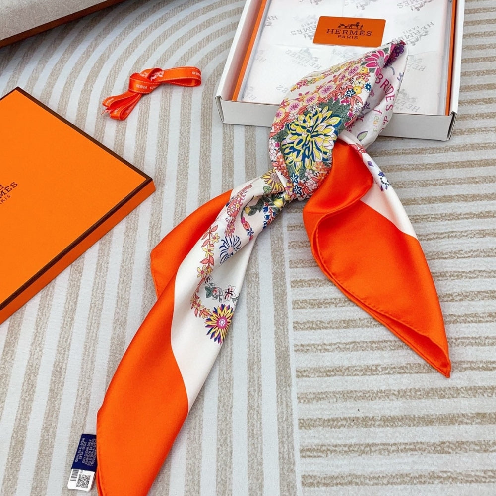 Hermes Brides De Gala En Fleurs Scarf 90Cm Vermillon H004192S 04