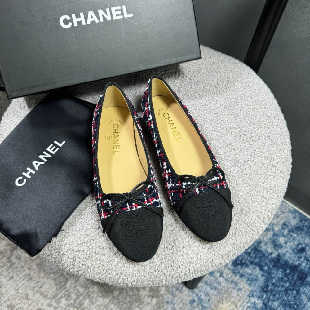 Chanel Ballerina Flat Shoes Tweed In Black