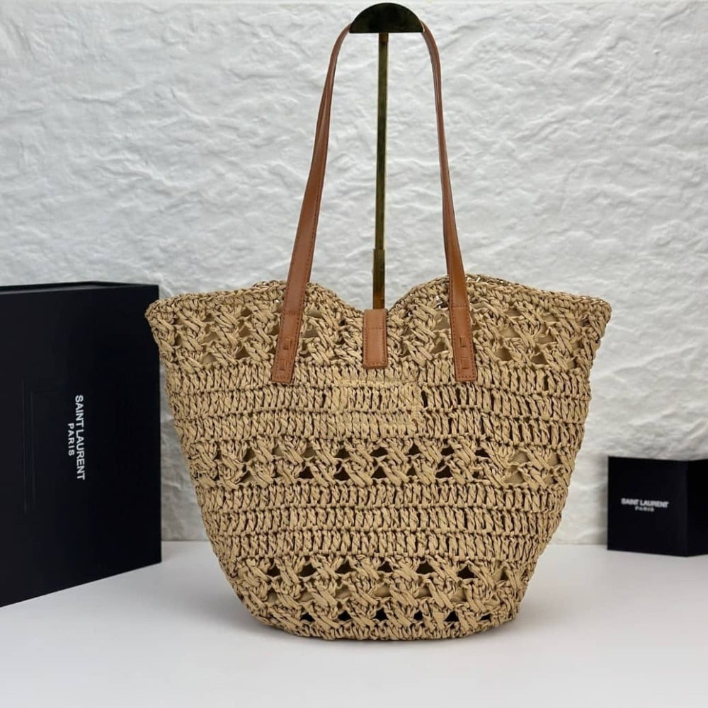 Saint Laurent Panier Raffia Natural Brown 39Cm 688221 GAAAC 2080