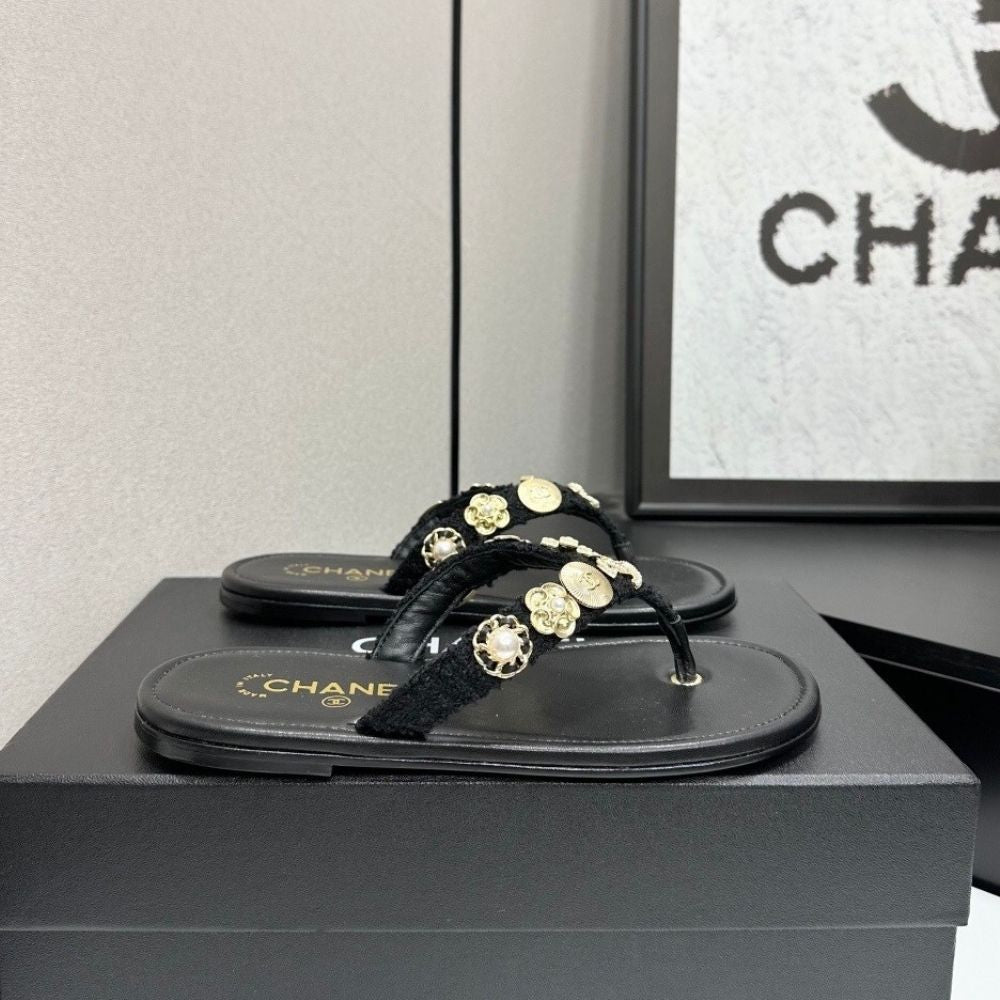 Chanel Thong Jewel Embellished Black
