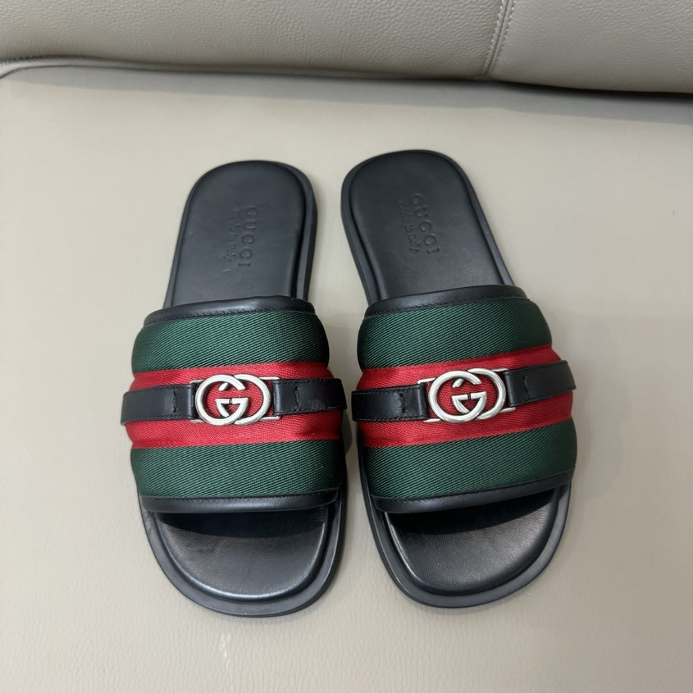 Gucci Men Slide Sandal With Interlocking G Green And Red ‎835091 HAAHH 8449