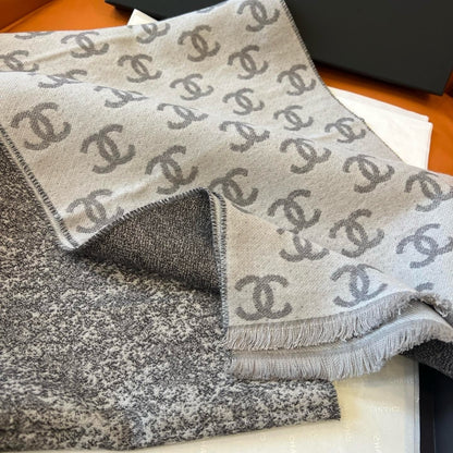 Chanel 24B Full CC Scarf Grey And Black 180Cm