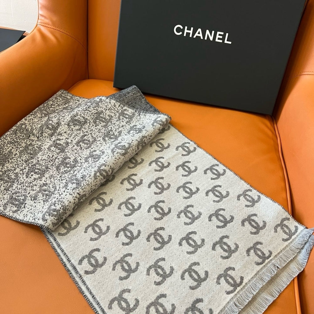 Chanel 24B Full CC Scarf Grey And Black 180Cm