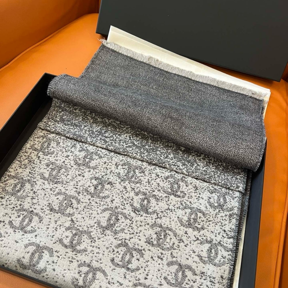 Chanel 24B Full CC Scarf Grey And Black 180Cm