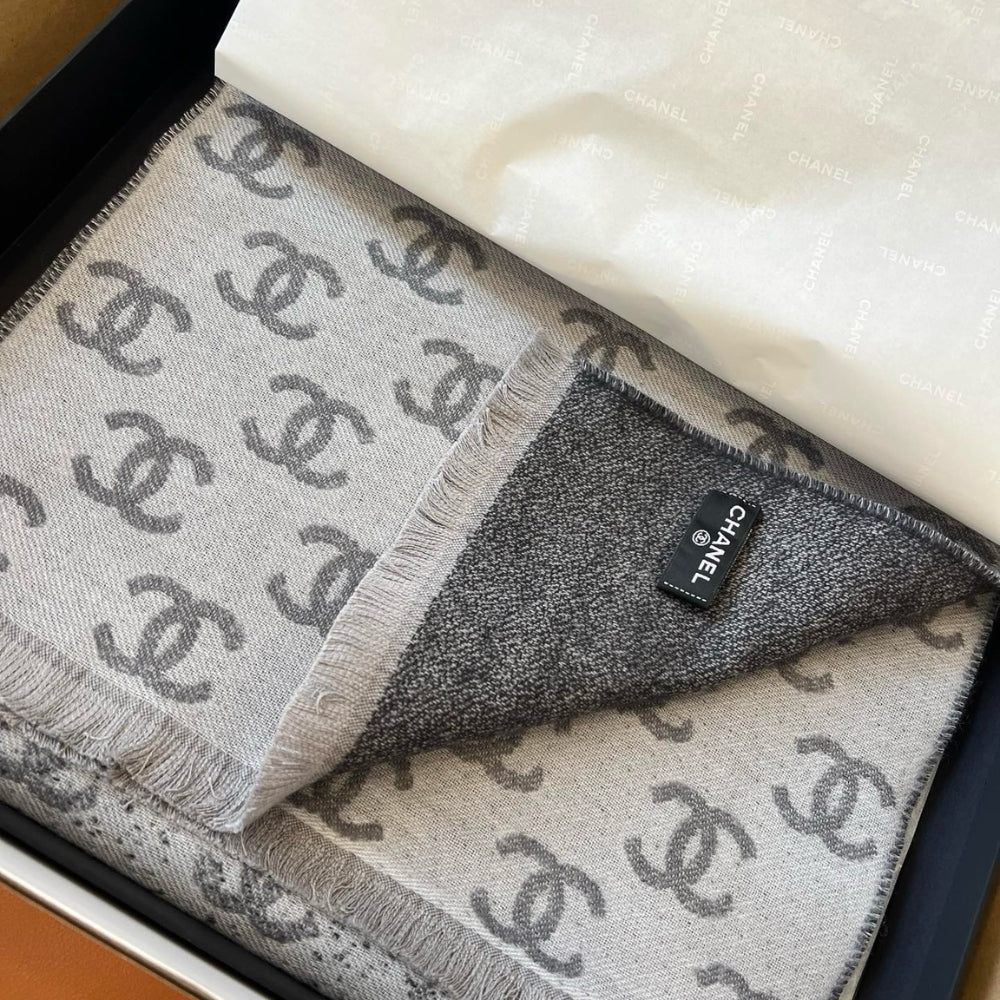 Chanel 24B Full CC Scarf Grey And Black 180Cm
