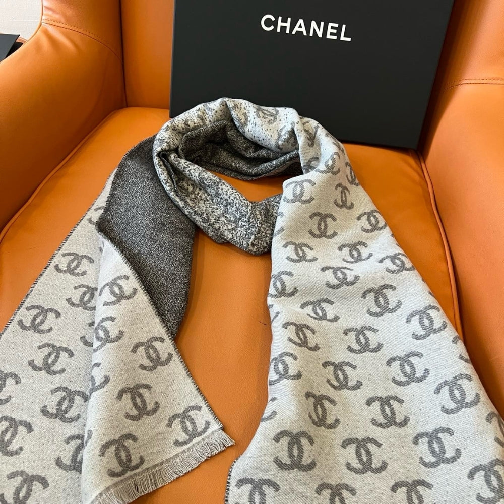 Chanel 24B Full CC Scarf Grey And Black 180Cm