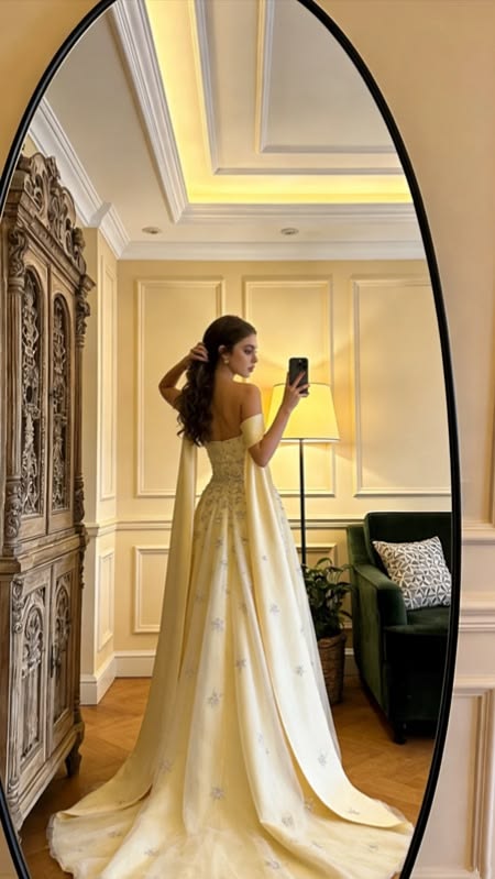Elegant Yellow Off-the-Shoulder Beaded  Evening Gown TP5733