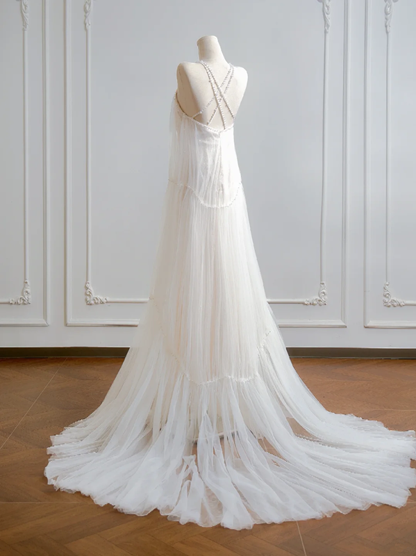 Sexy long white halter-neck ball gown R8187