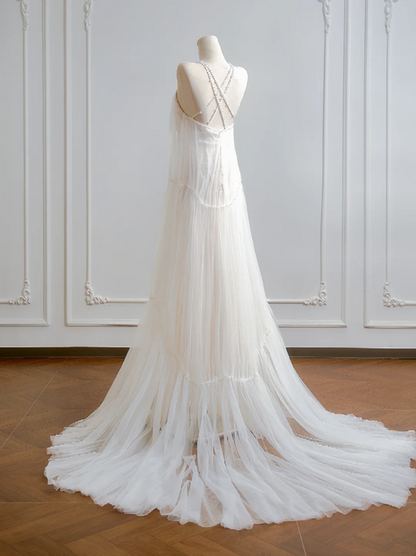 Sexy long white halter-neck ball gown R8187