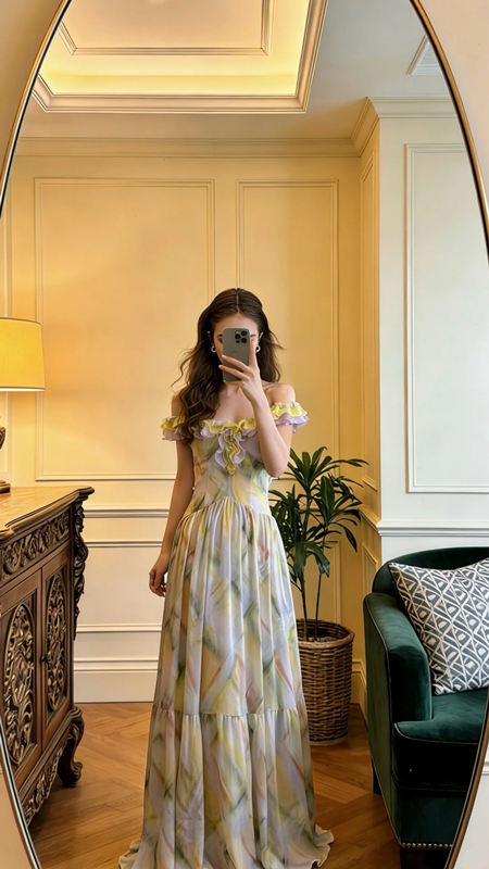 Light yellow off-the-shoulder fitted long ball gown R8699