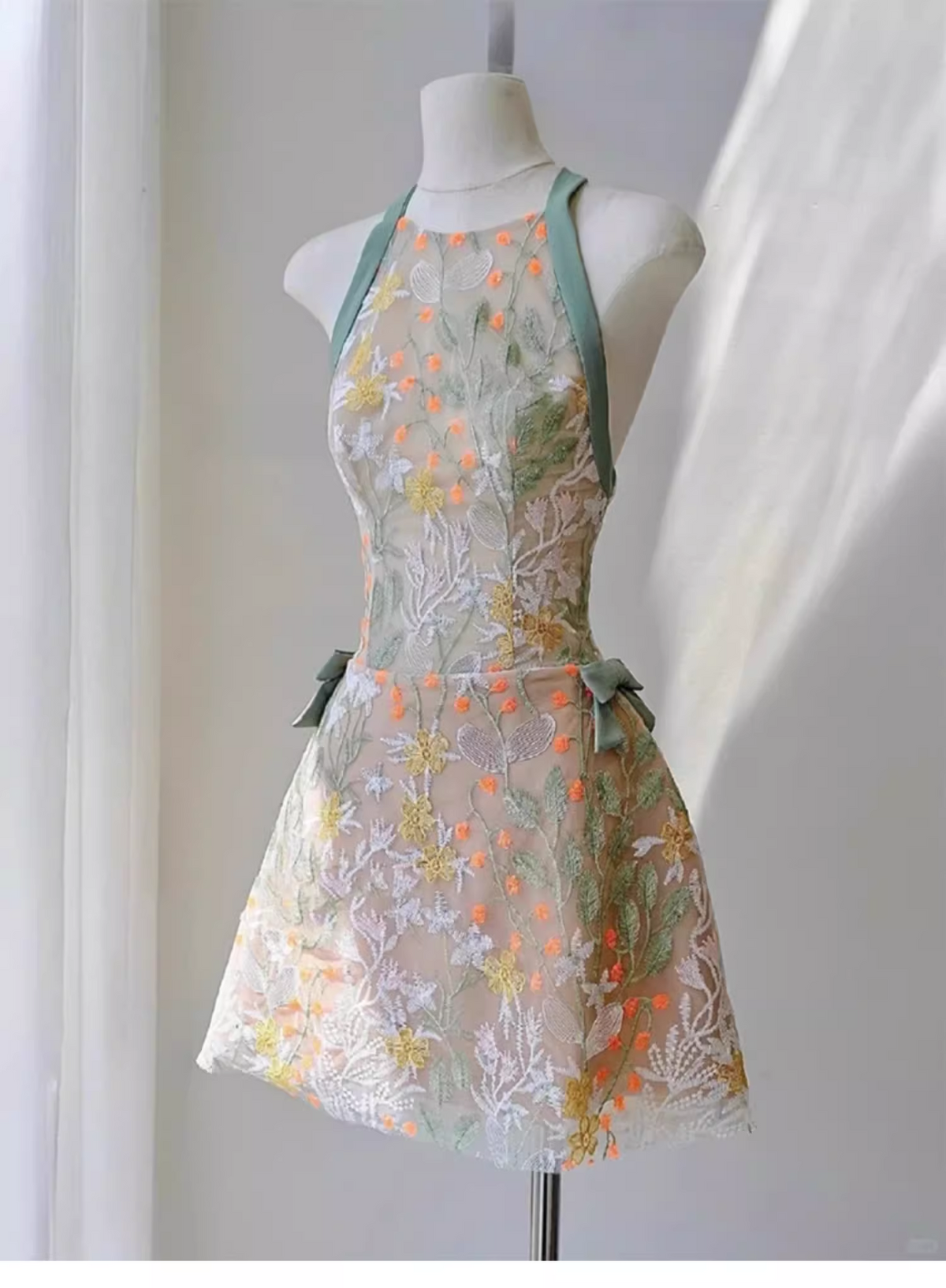 Vintage Fashion Floral Halter Dress Design A-line Party Dresses Homecoming Dresses, TP3842