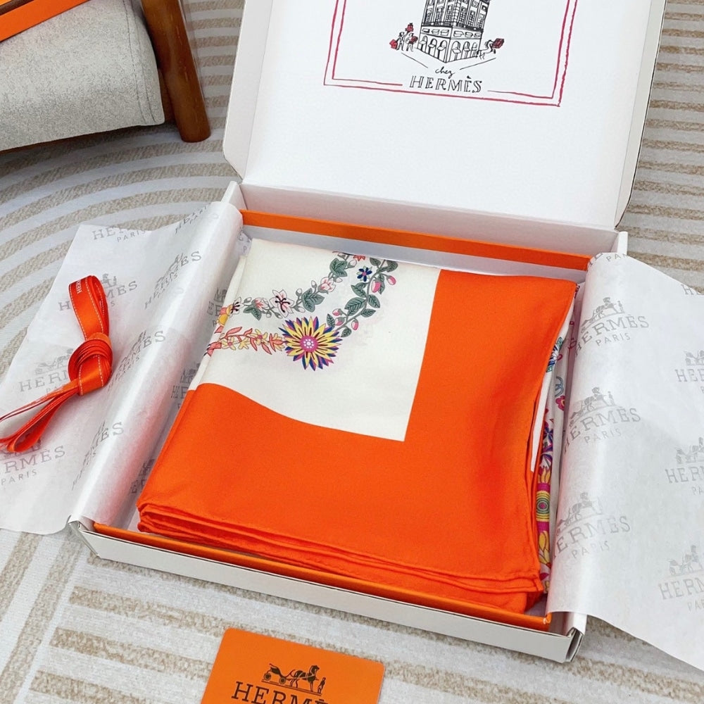 Hermes Brides De Gala En Fleurs Scarf 90Cm Vermillon H004192S 04