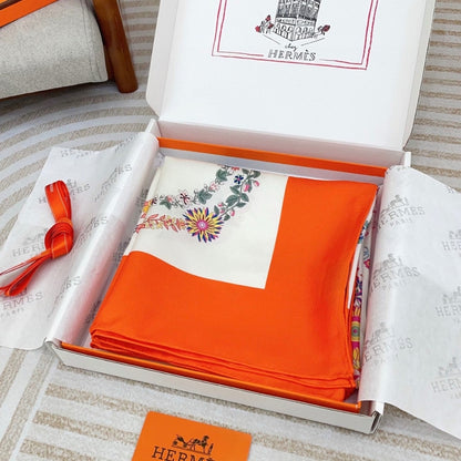 Hermes Brides De Gala En Fleurs Scarf 90Cm Vermillon H004192S 04