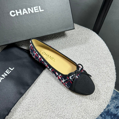 Chanel Ballerina Flat Shoes Tweed In Black