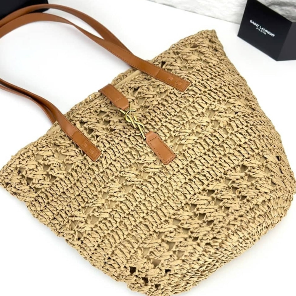 Saint Laurent Panier Raffia Natural Brown 39Cm 688221 GAAAC 2080