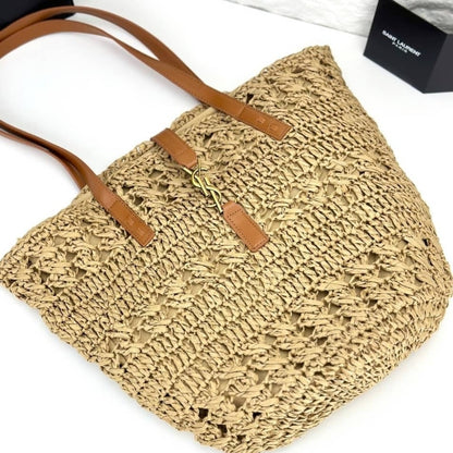 Saint Laurent Panier Raffia Natural Brown 39Cm 688221 GAAAC 2080