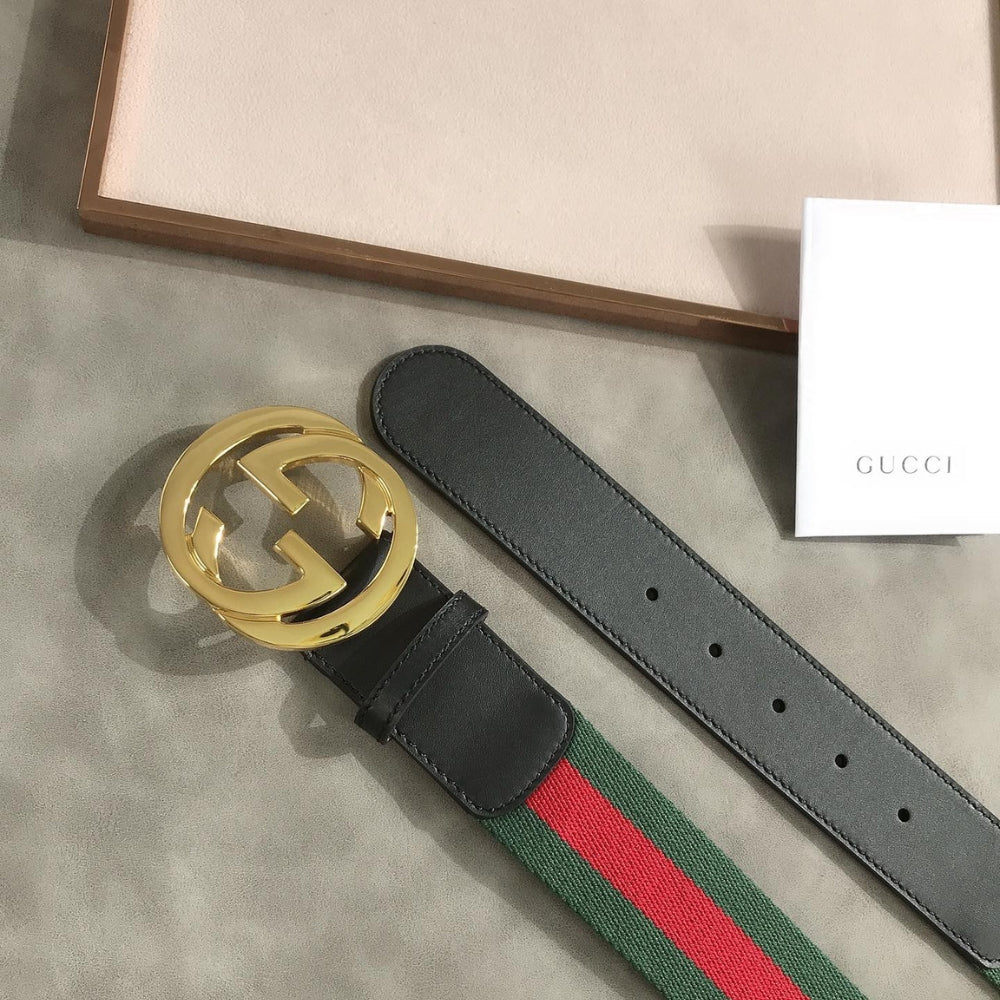 Gucci Web Belt With G Buckle Green 4Cm