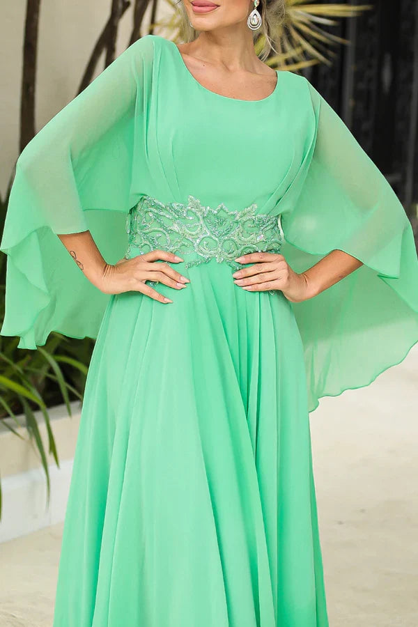 A-line waist bead chiffon elegant mother of the bride dress