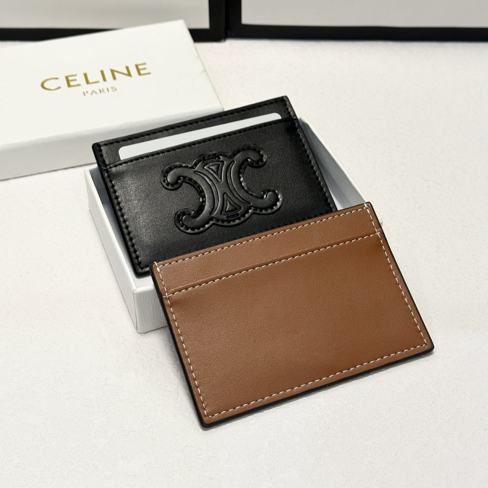 CELINE CARD HOLDER IN SMOOTH LAMBSKIN TAN BROWN 9CM
