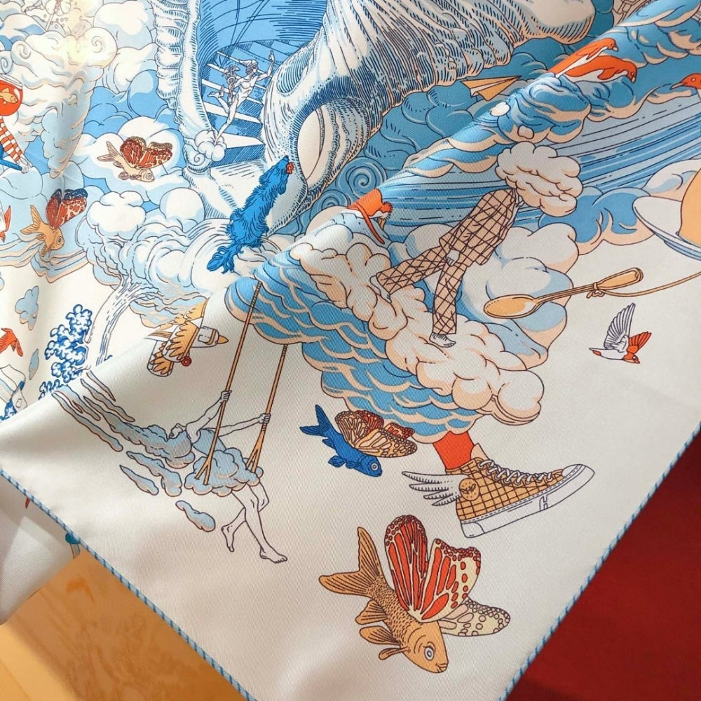 Hermes Sur Mon Nuage Scarf White 90Cm H003900S 05