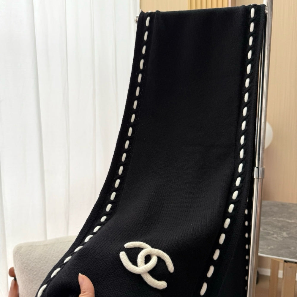 Chanel CC Logo Cashmere Scarf Black 180Cm