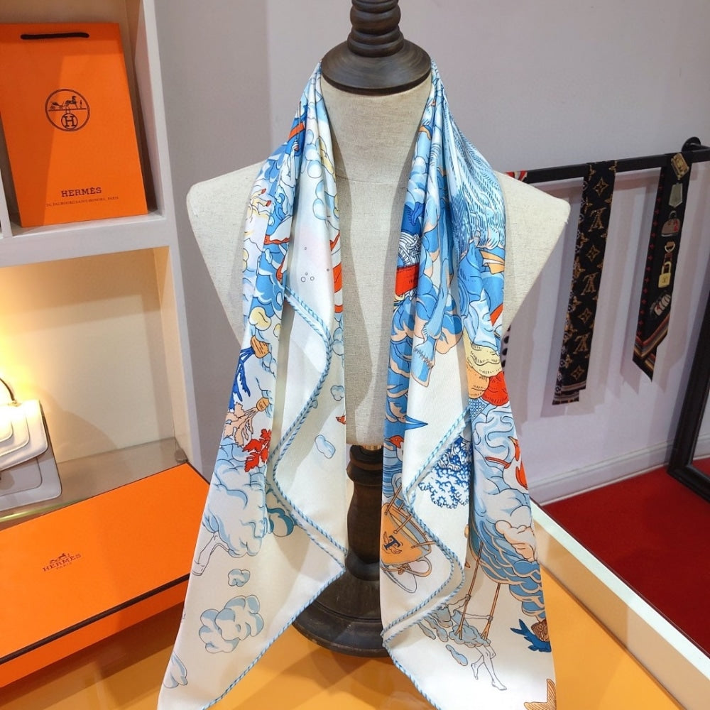 Hermes Sur Mon Nuage Scarf White 90Cm H003900S 05