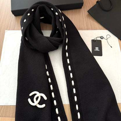 Chanel CC Logo Cashmere Scarf Black 180Cm