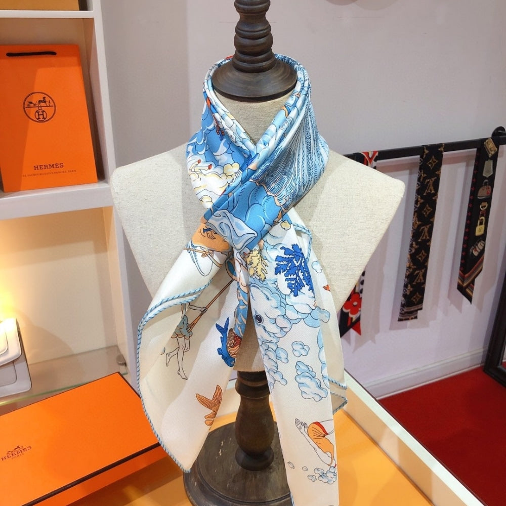 Hermes Sur Mon Nuage Scarf White 90Cm H003900S 05