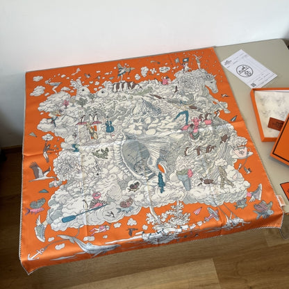 Hermes Sur Mon Nuage Scarf Orange 90Cm H003900S 11