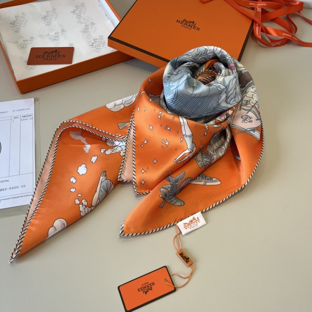 Hermes Sur Mon Nuage Scarf Orange 90Cm H003900S 11