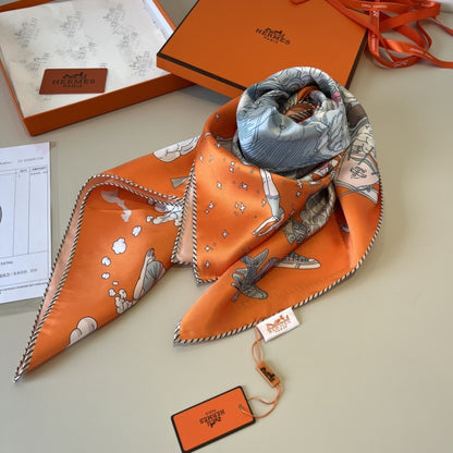 Hermes Sur Mon Nuage Scarf Orange 90Cm H003900S 11