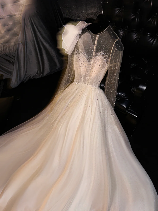 Light apricot-colored fitted, sexy long ball gown/bridal dress R8729