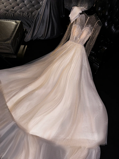 Light apricot-colored fitted, sexy long ball gown/bridal dress R8729