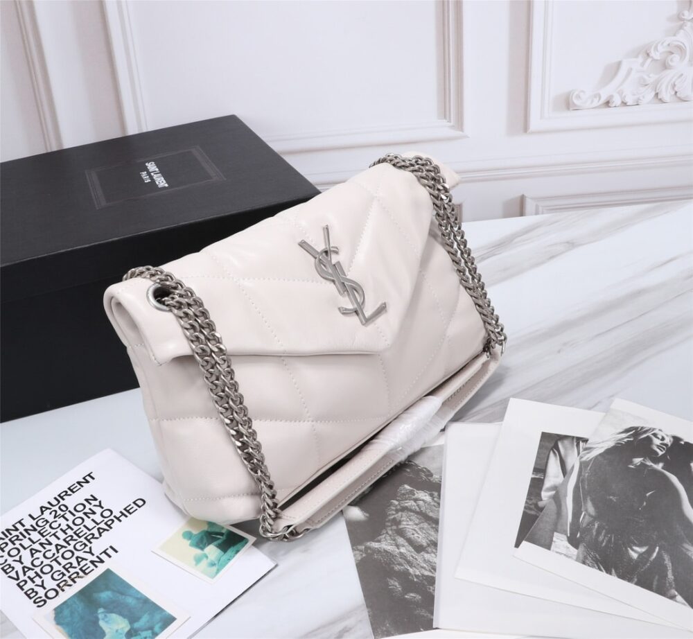 Saint Laurent Loulou Small Chain Bag In Matelassé Y White Silver 29Cm 494699DV7269207