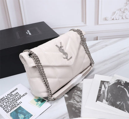 Saint Laurent Loulou Small Chain Bag In Matelassé Y White Silver 29Cm 494699DV7269207