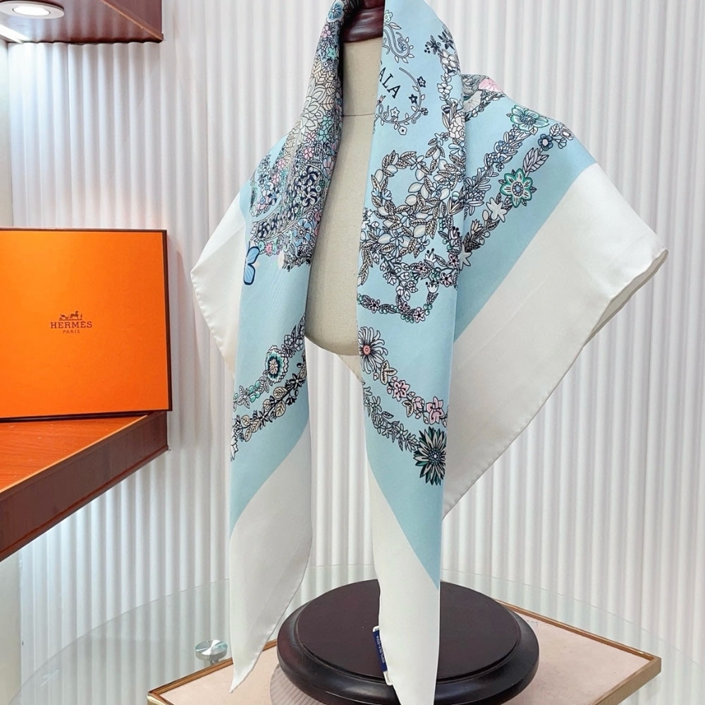 Hermes Brides De Gala En Fleurs Scarf 90Cm Blanc H004192S 01