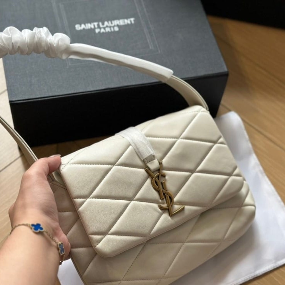 Saint Laurent Le 57 Quilted Leather Shoulder Bag White 27Cm