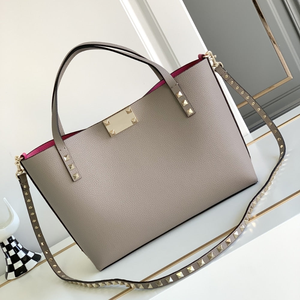 VALENTINO GARAVANI ROCKSTUD SMALL TOTE BAG GREY GENUINE 28CM