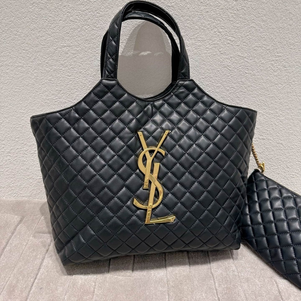 Saint Laurent Icare Shopping Bag In Quilted Black Gold 50Cm