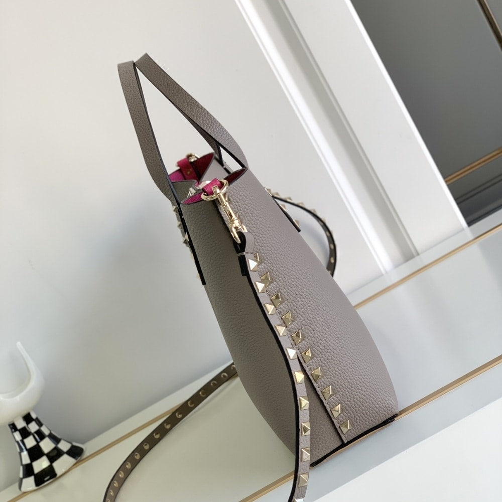 VALENTINO GARAVANI ROCKSTUD SMALL TOTE BAG GREY GENUINE 28CM