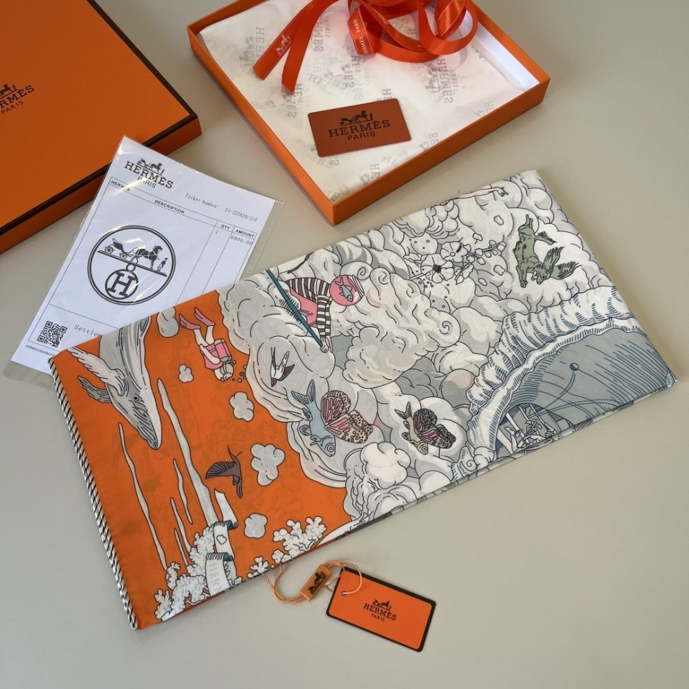 Hermes Sur Mon Nuage Scarf Orange 90Cm H003900S 11