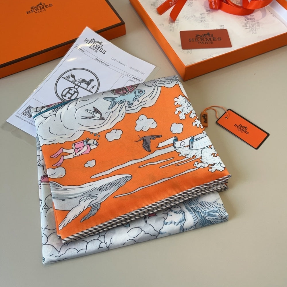 Hermes Sur Mon Nuage Scarf Orange 90Cm H003900S 11