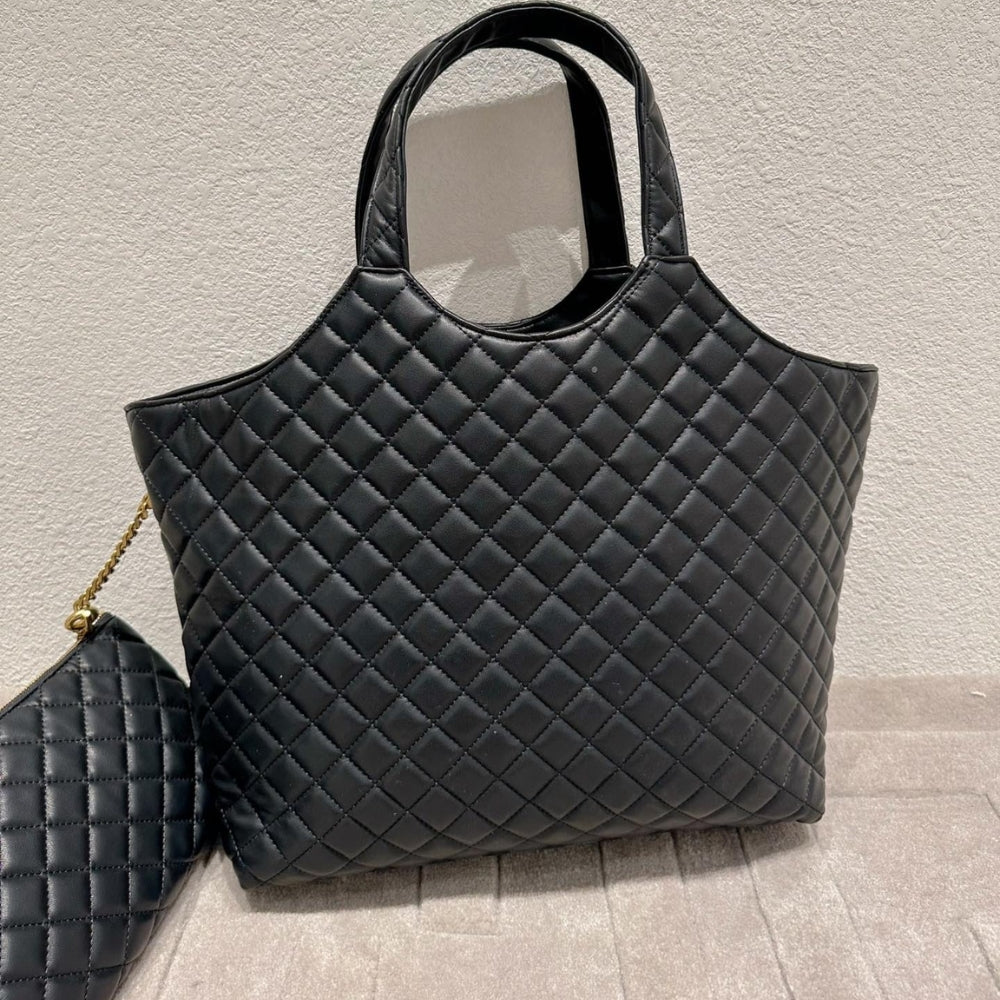 Saint Laurent Icare Shopping Bag In Quilted Black Gold 50Cm
